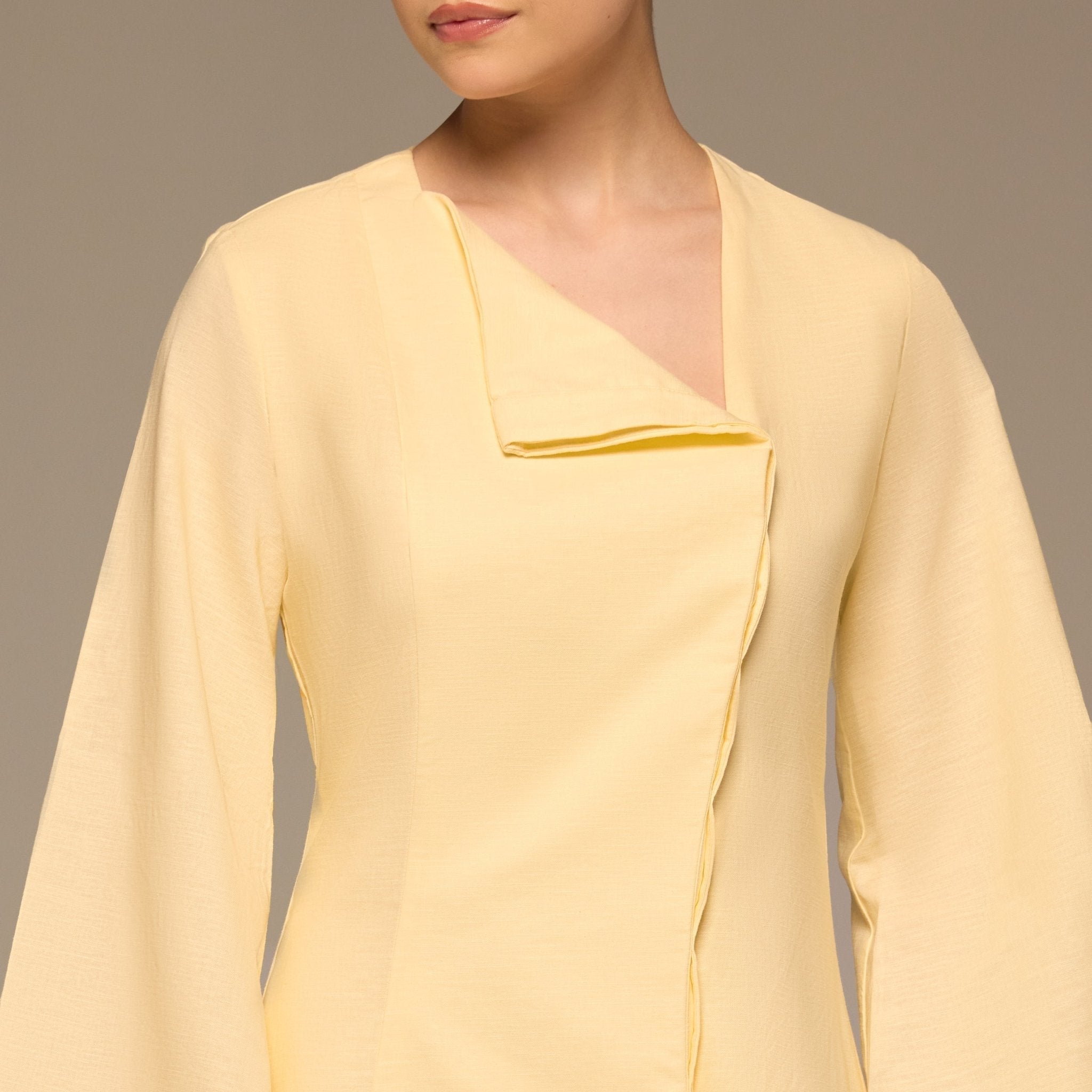 Linen Button-Front Flared Dress - shopaleena