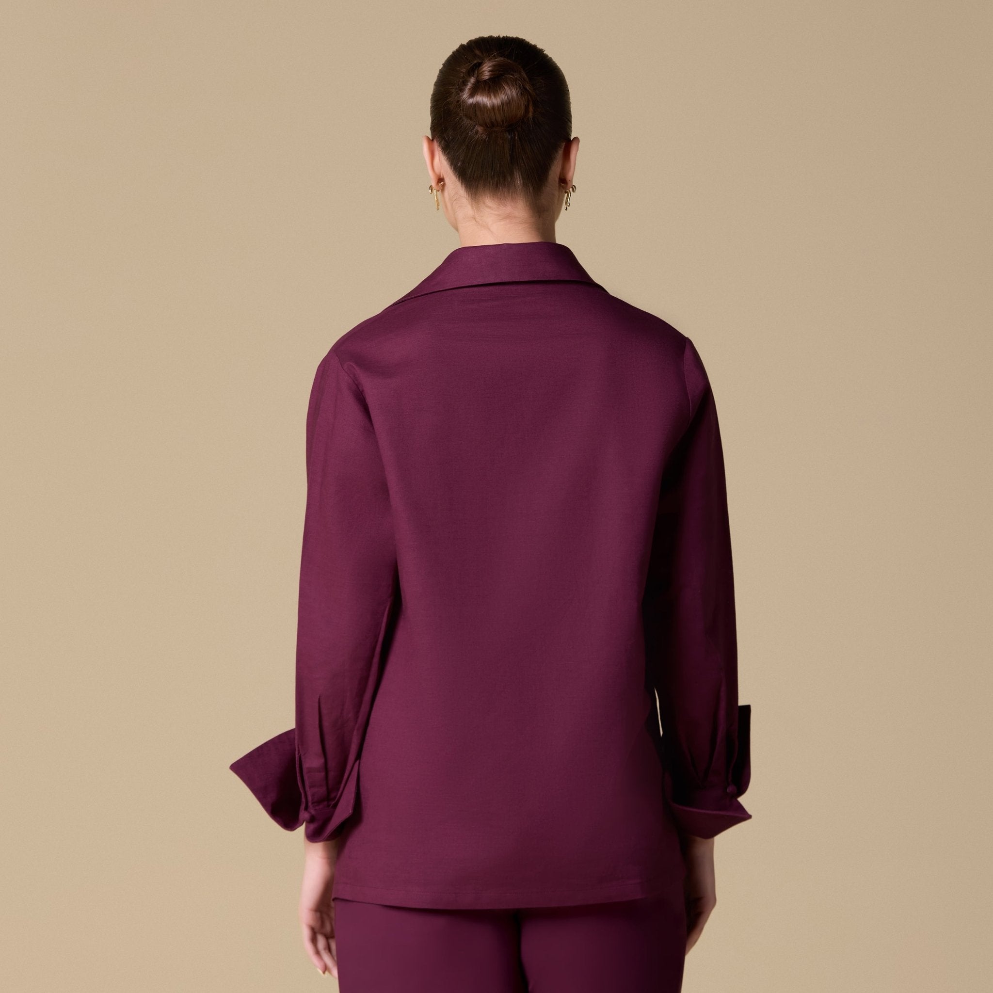 Linen Cuffed Shirt with Side Button - shopaleena