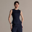 Linen Navy Sleeveless Round Neck Top - shopaleena