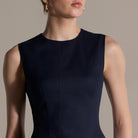 Linen Navy Sleeveless Round Neck Top - shopaleena