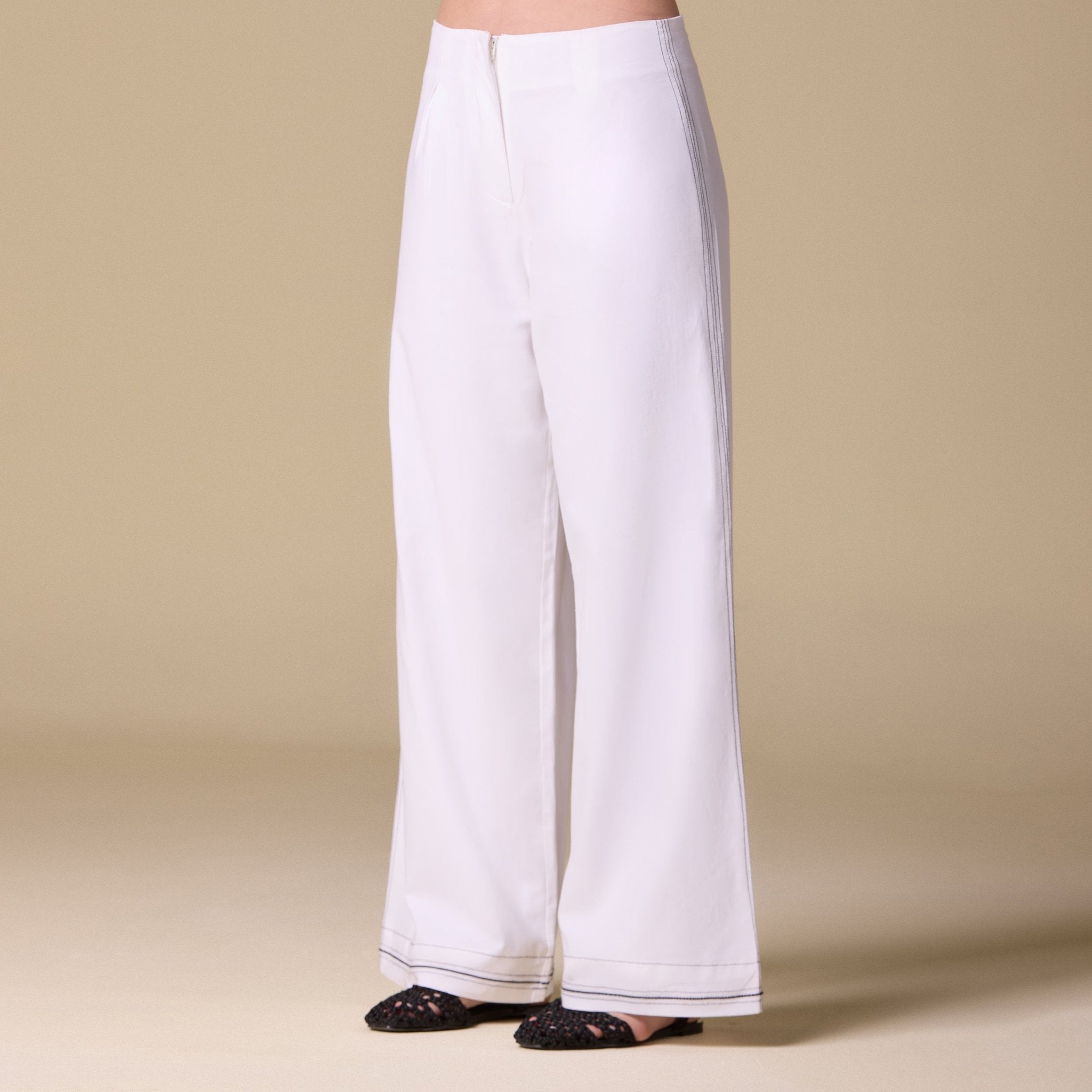 Linen Pants with Stitch Detailing - shopaleena