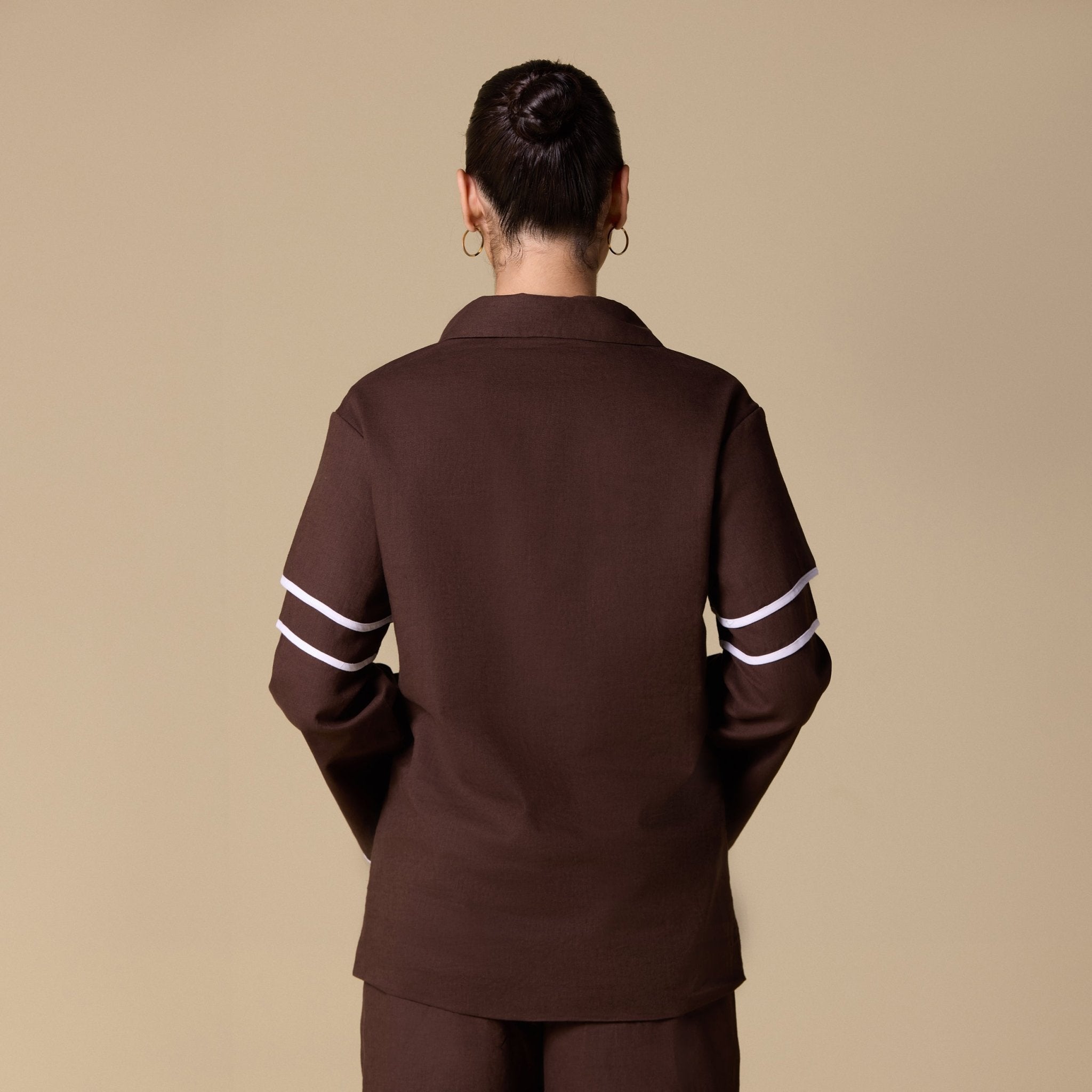 Linen Piping Long Sleeve Shirt - shopaleena