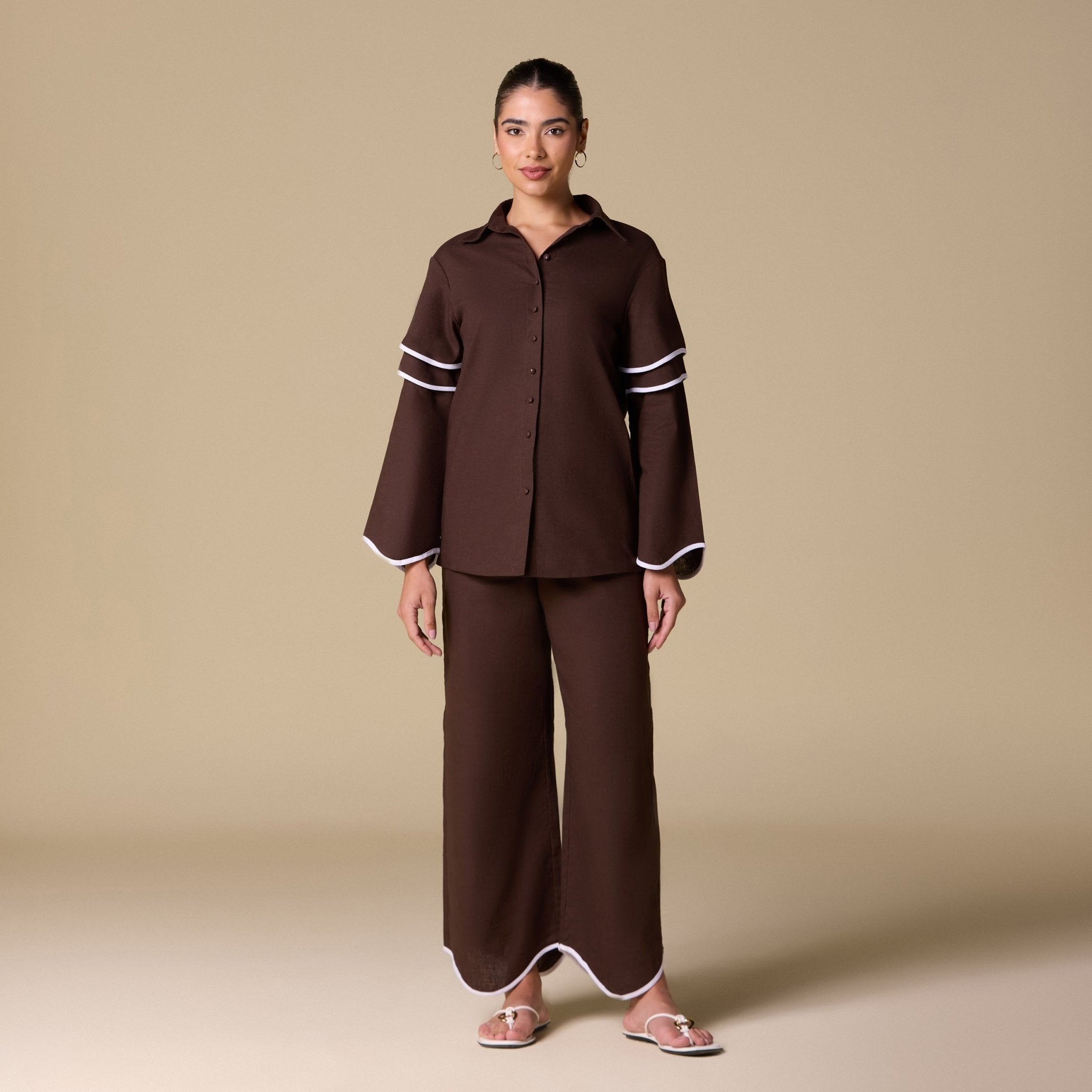 Linen Piping Long Sleeve Shirt - shopaleena