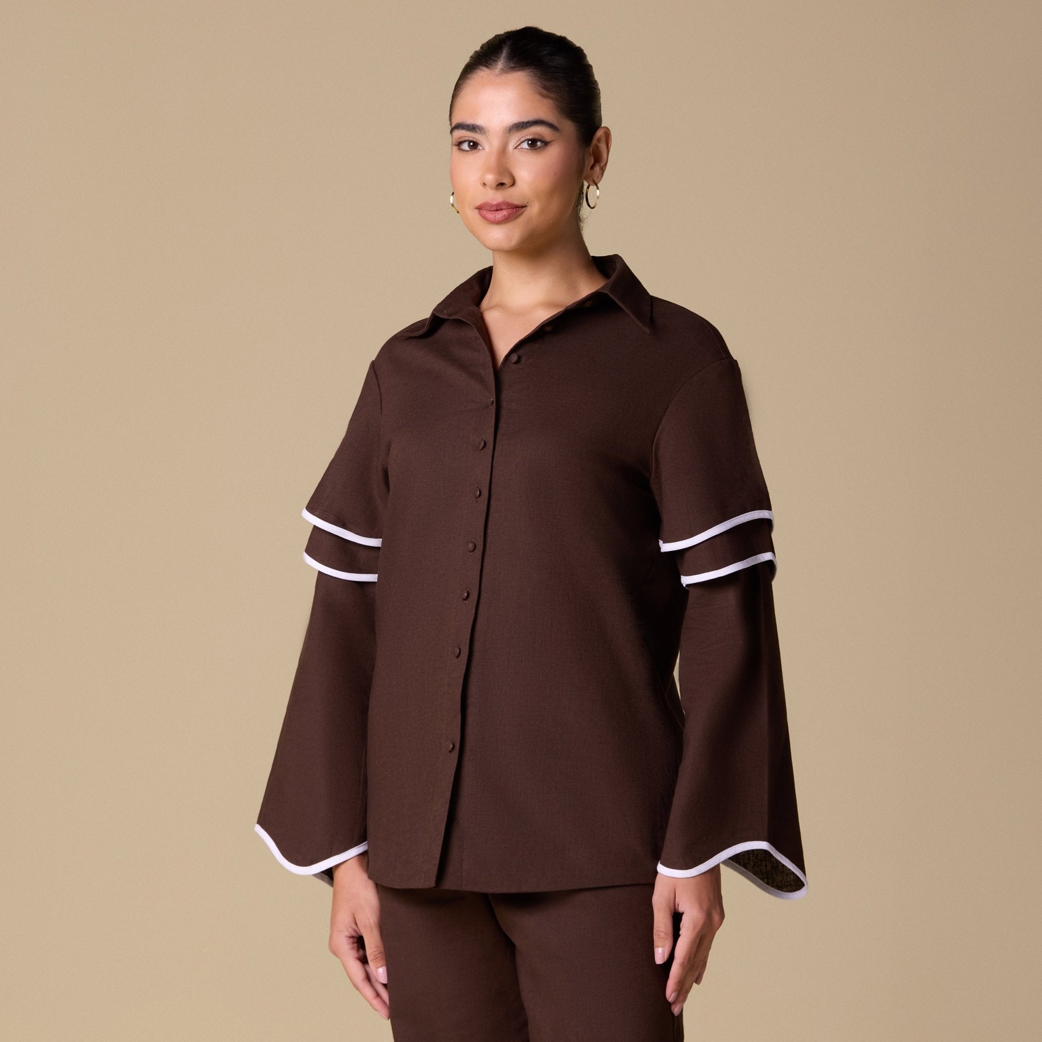 Linen Piping Long Sleeve Shirt - shopaleena