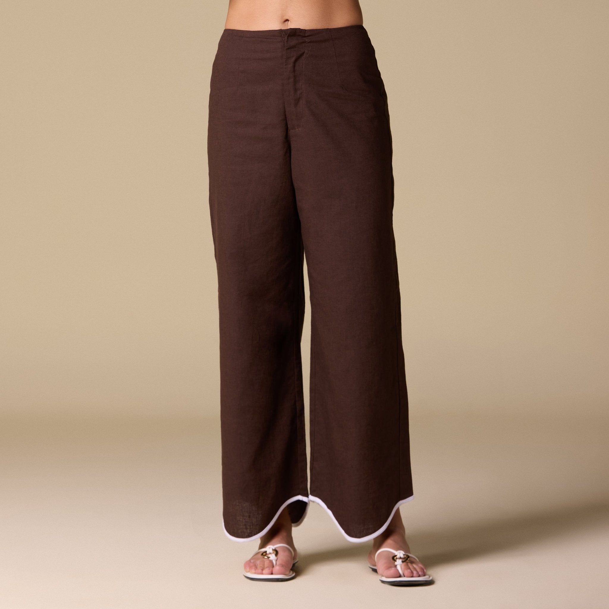 Linen Piping Wide Leg Pants - shopaleena
