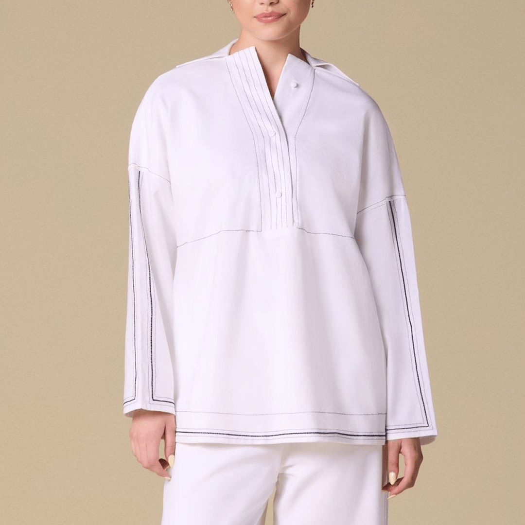 Linen Shirt with Stitch Detailing - shopaleena