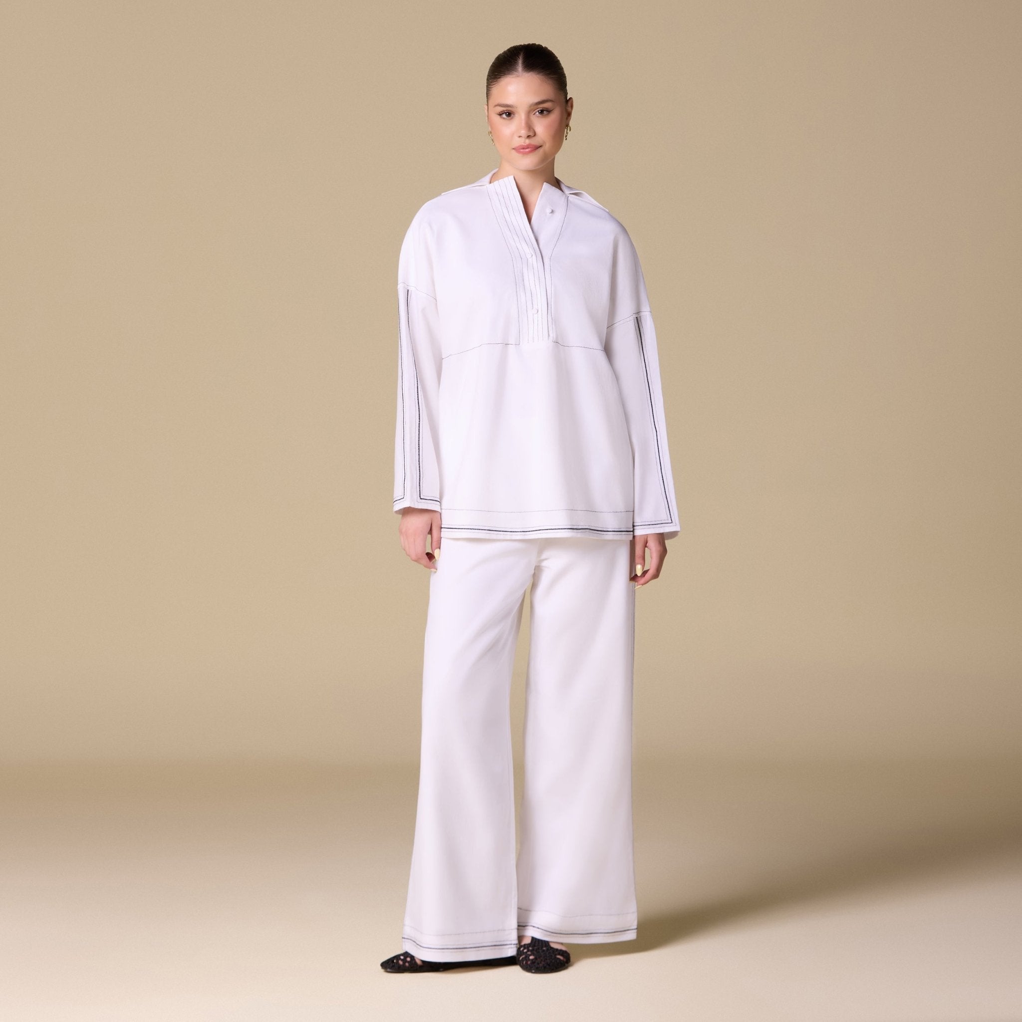 Linen Shirt with Stitch Detailing - shopaleena