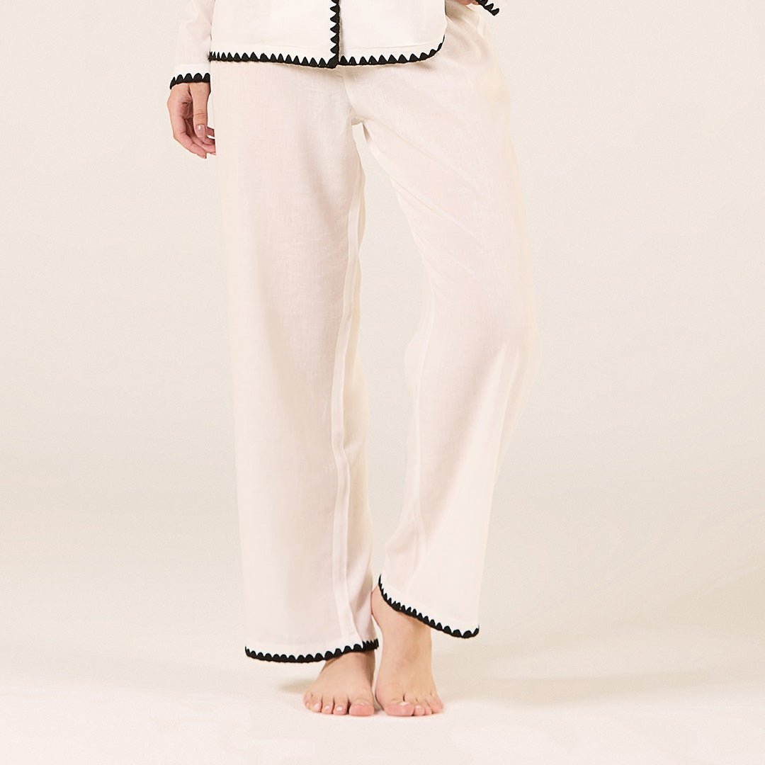 Linen Stitch Trim Pants - shopaleena