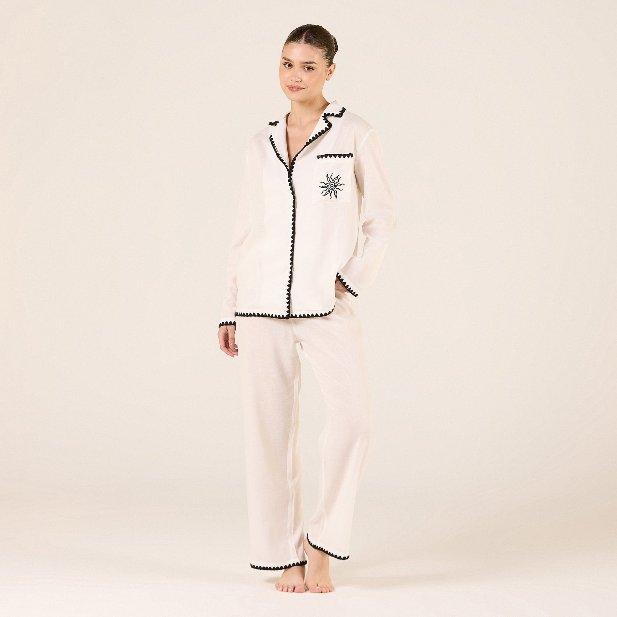 Linen Stitch Trim Pants - shopaleena