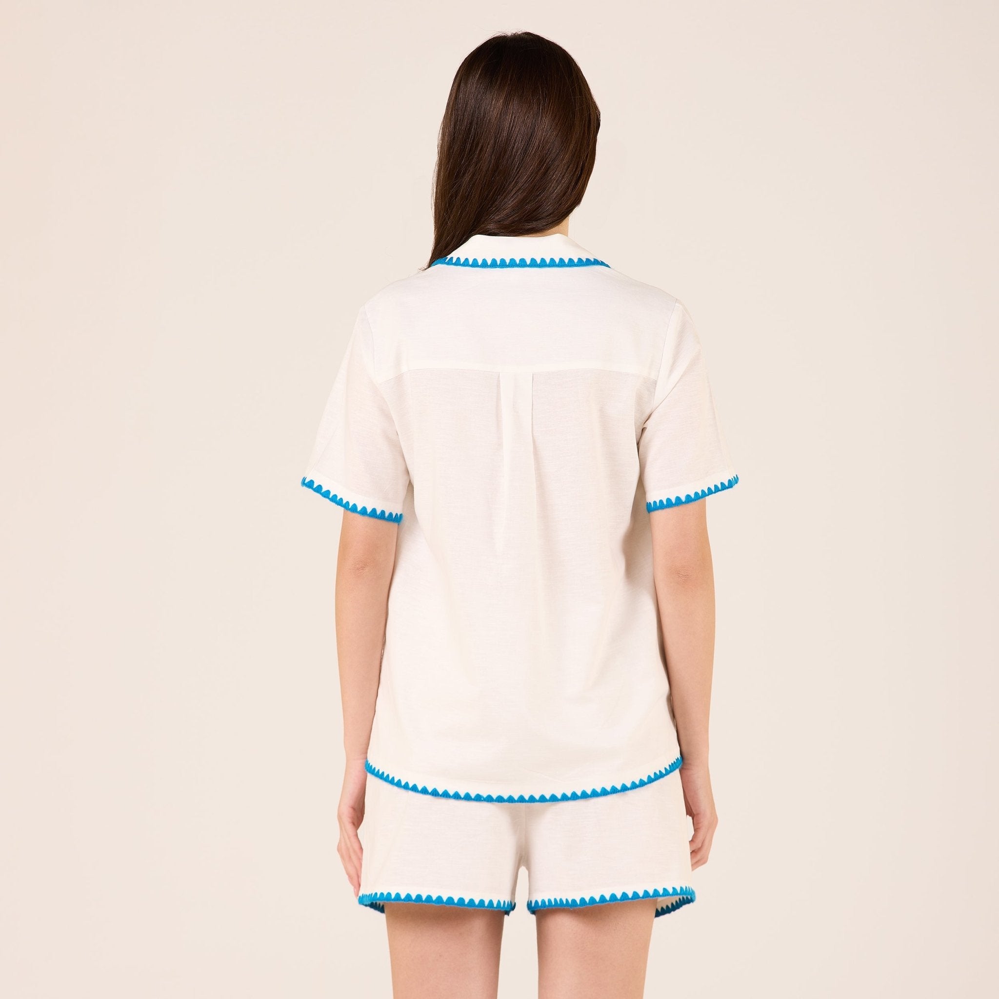 Linen Stitch Trim Shirt with Embroidery - shopaleena