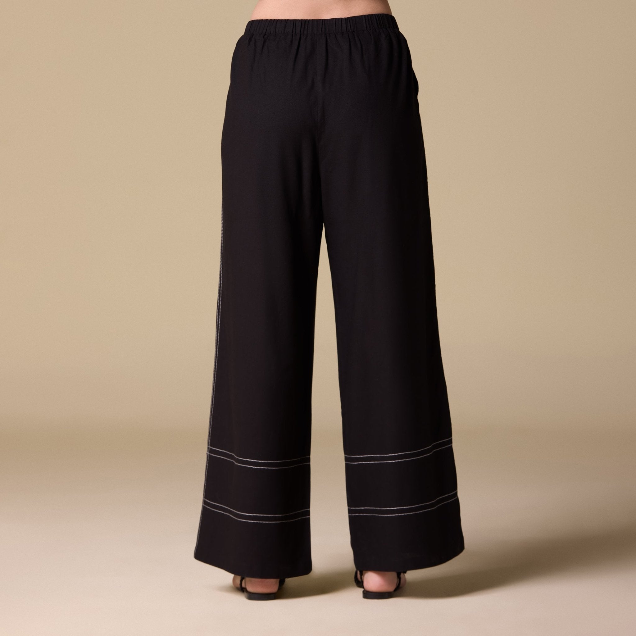 Linen White - Stitched Wide Leg Pants - shopaleena