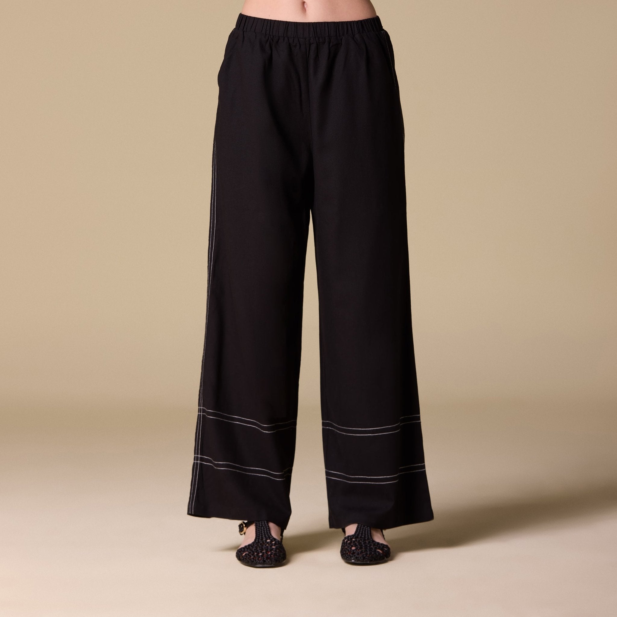 Linen White - Stitched Wide Leg Pants - shopaleena
