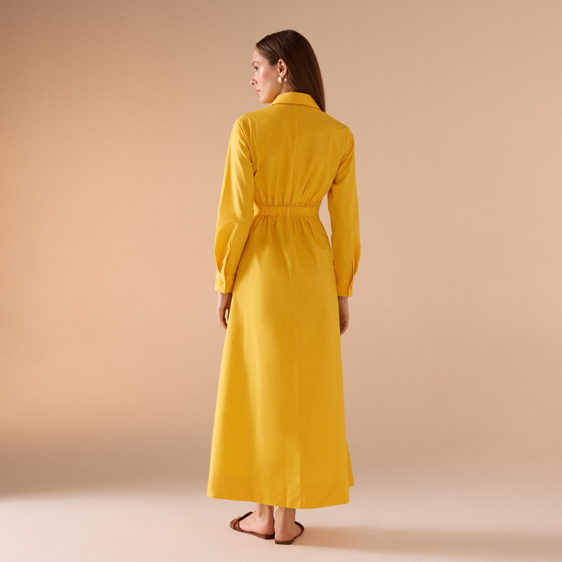 Long Sleeve A - line Maxi Poplin Dress - shopaleena