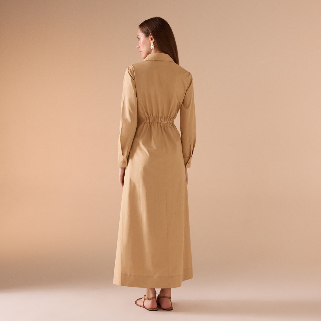 Long Sleeve A - line Maxi Poplin Dress - shopaleena