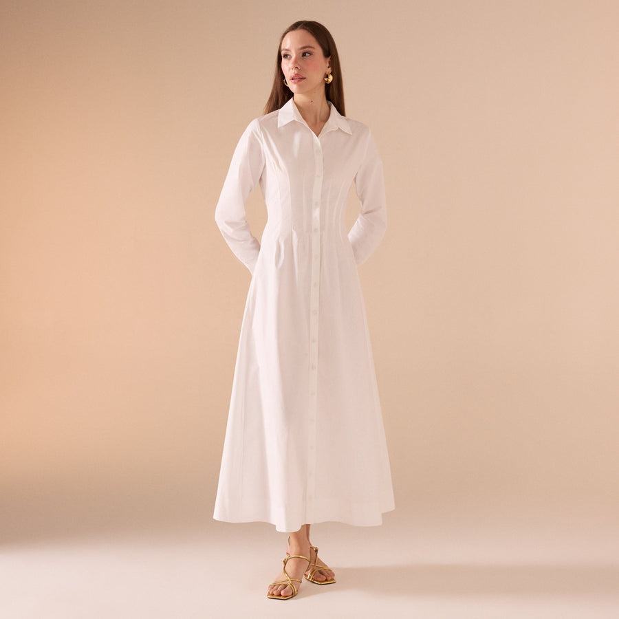 Long Sleeve A - line Maxi Poplin Dress - shopaleena