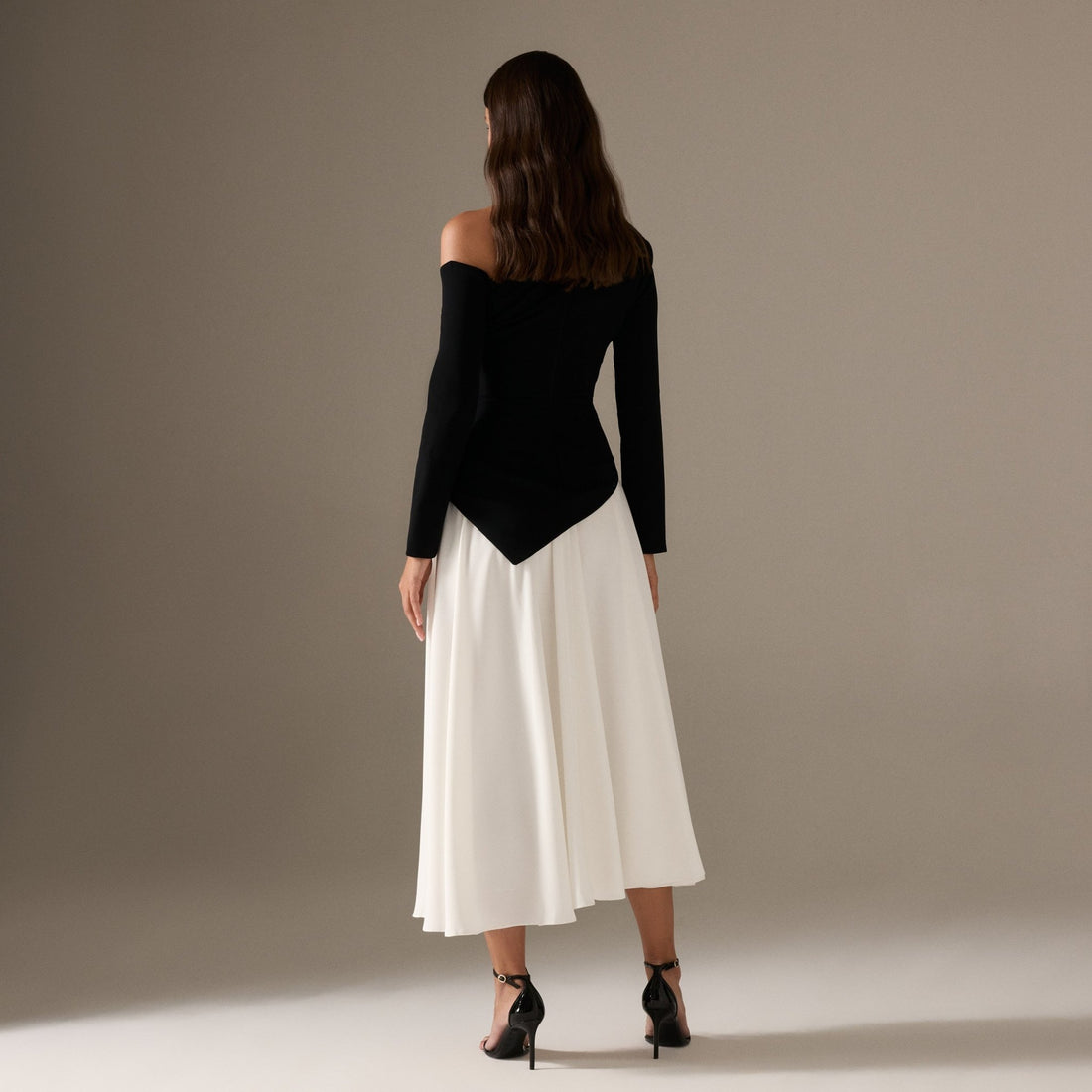 Long Sleeve A - line Midi Crepe Dress - shopaleena