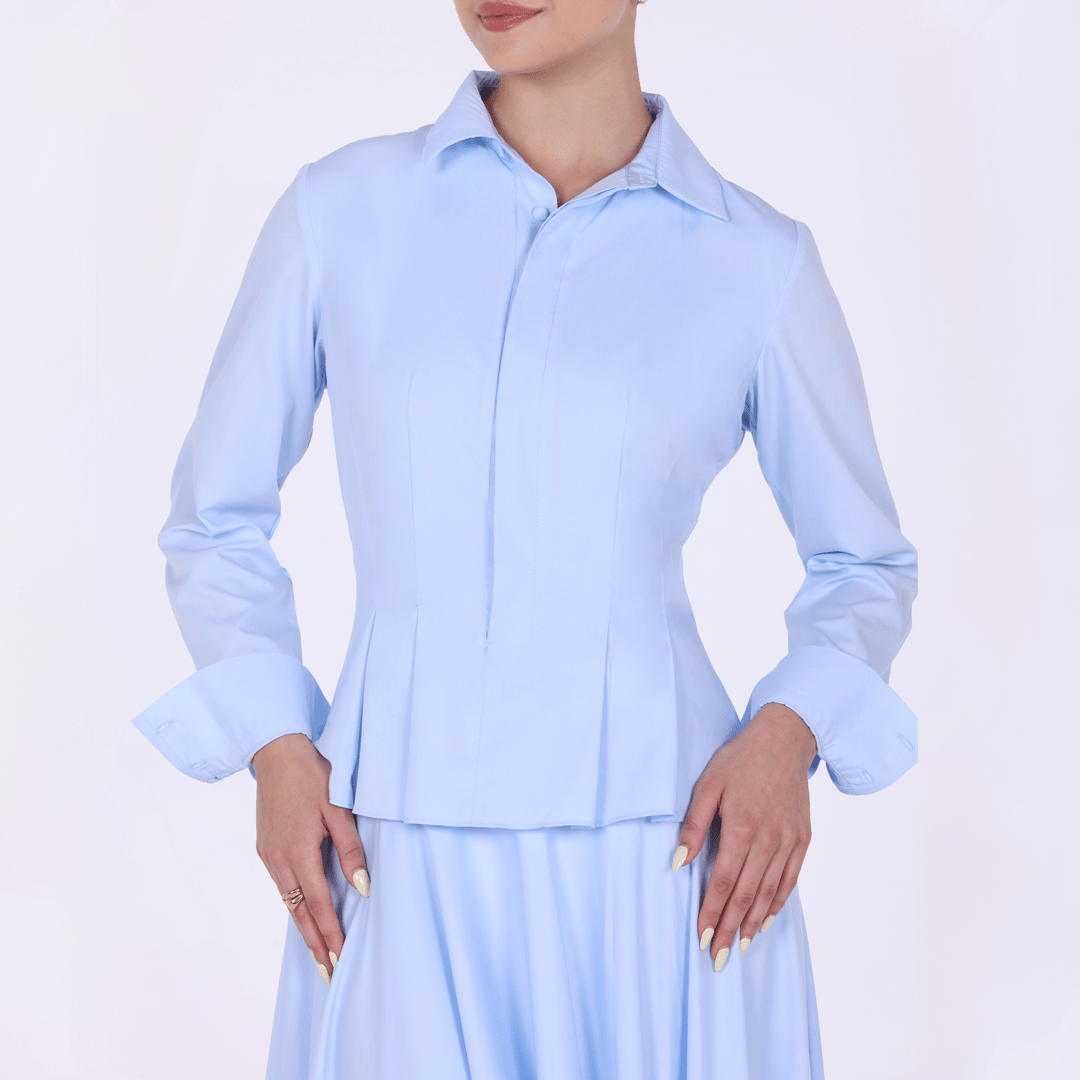 Long Sleeve A - Line Midi Dress with Shirt Collar - shopaleena