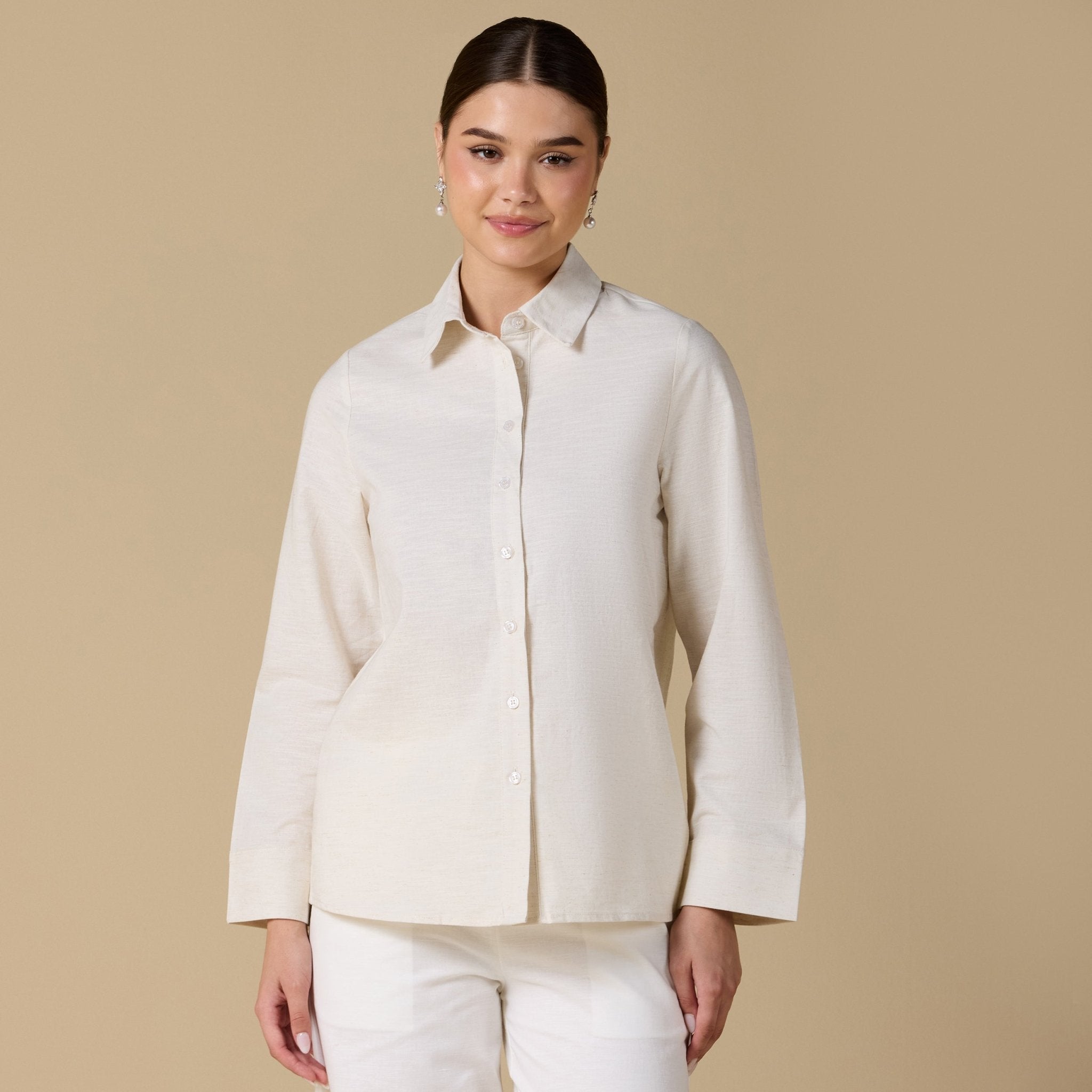 Long Sleeve Blended Shirt - shopaleena