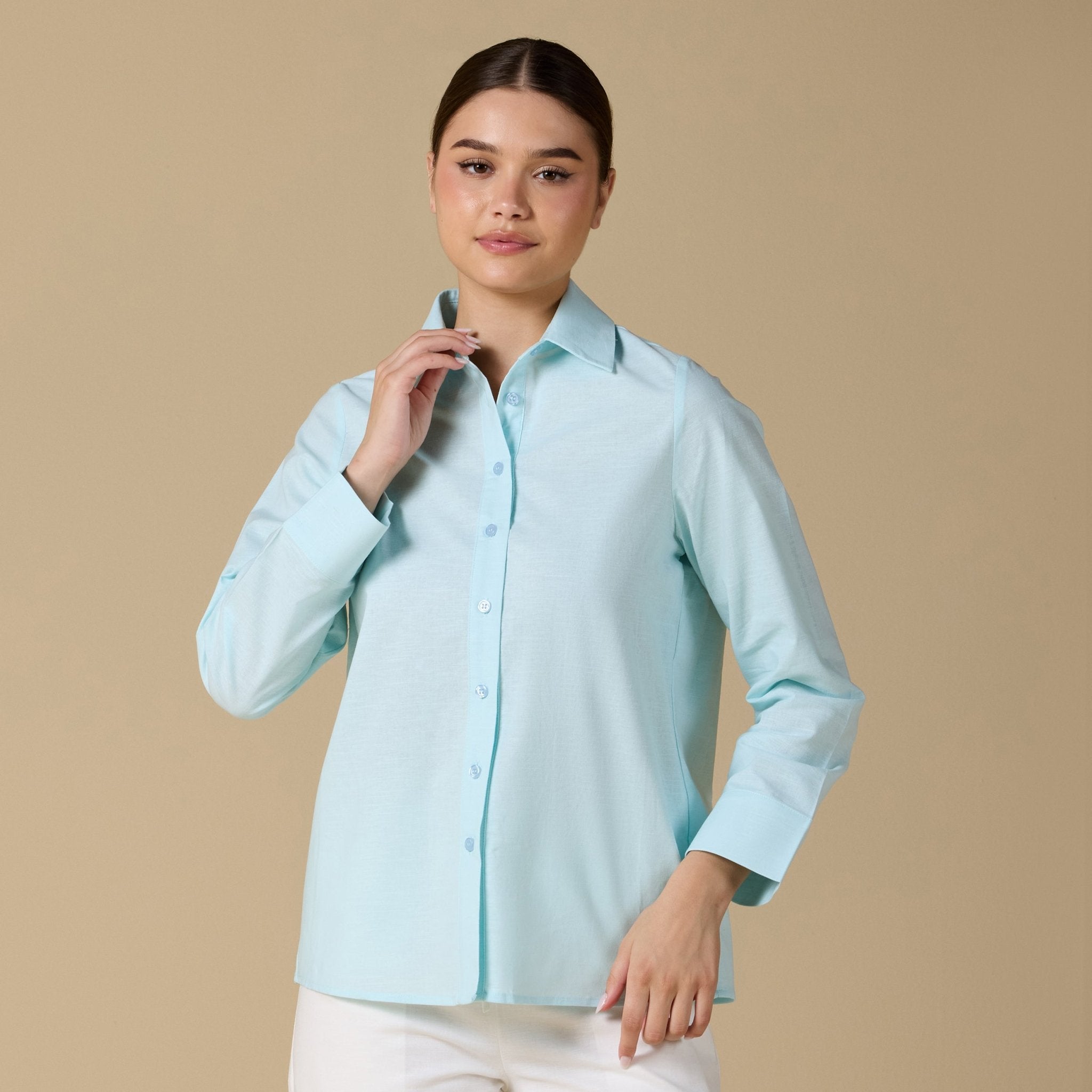 Long Sleeve Blended Shirt - shopaleena