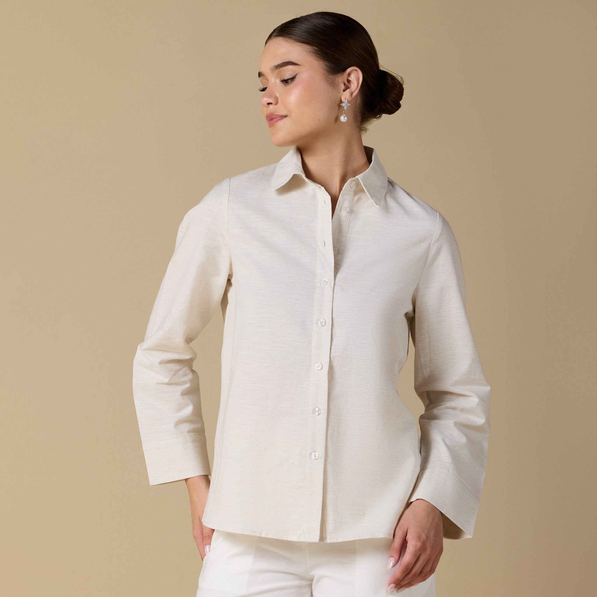 Long Sleeve Blended Shirt - shopaleena