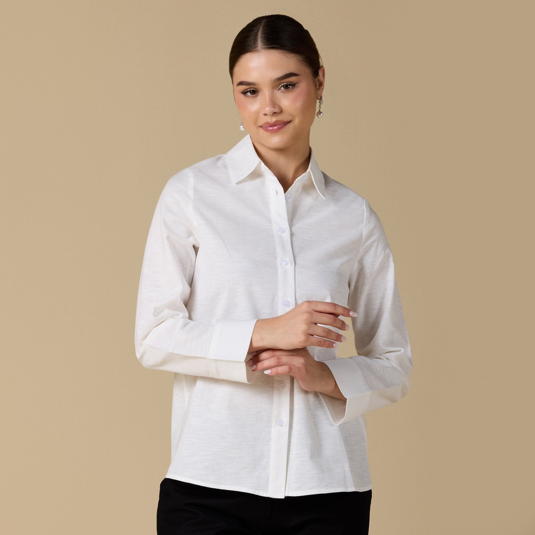 Long Sleeve Blended Shirt - shopaleena