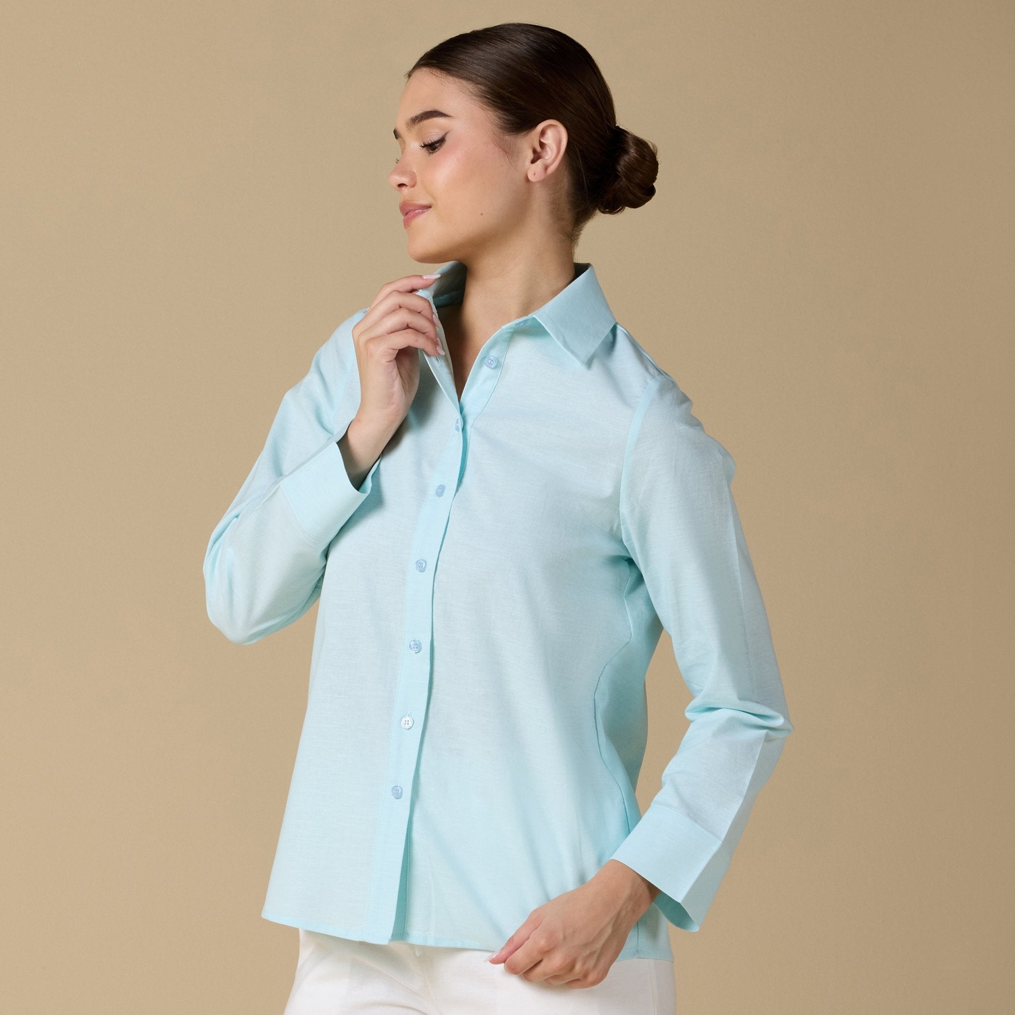 Long Sleeve Blended Shirt - shopaleena