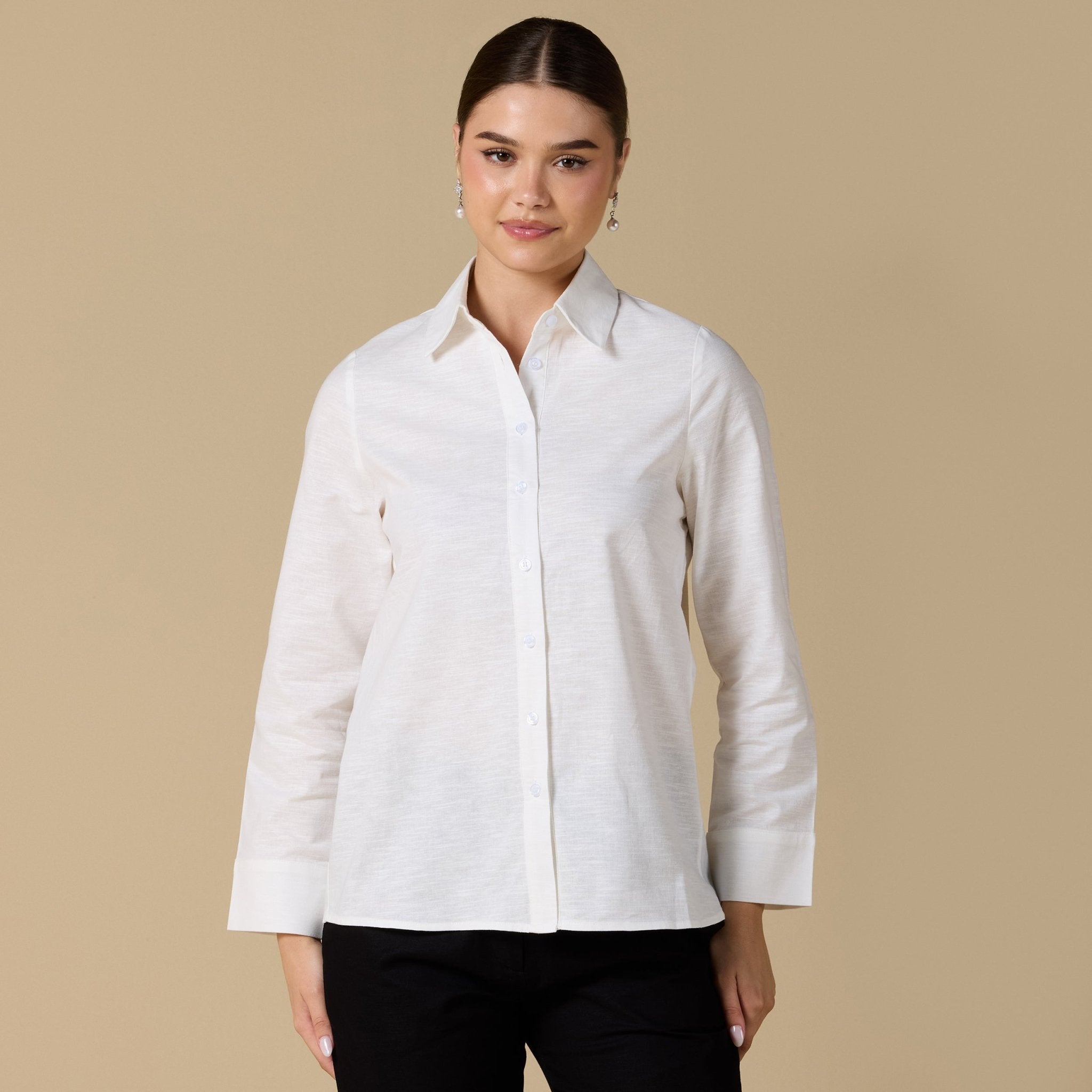 Long Sleeve Blended Shirt - shopaleena