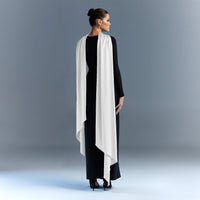 Long sleeve crepe dress with satin scarf - shopaleena