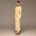 Long Sleeve Draped Midi Dress - shopaleena