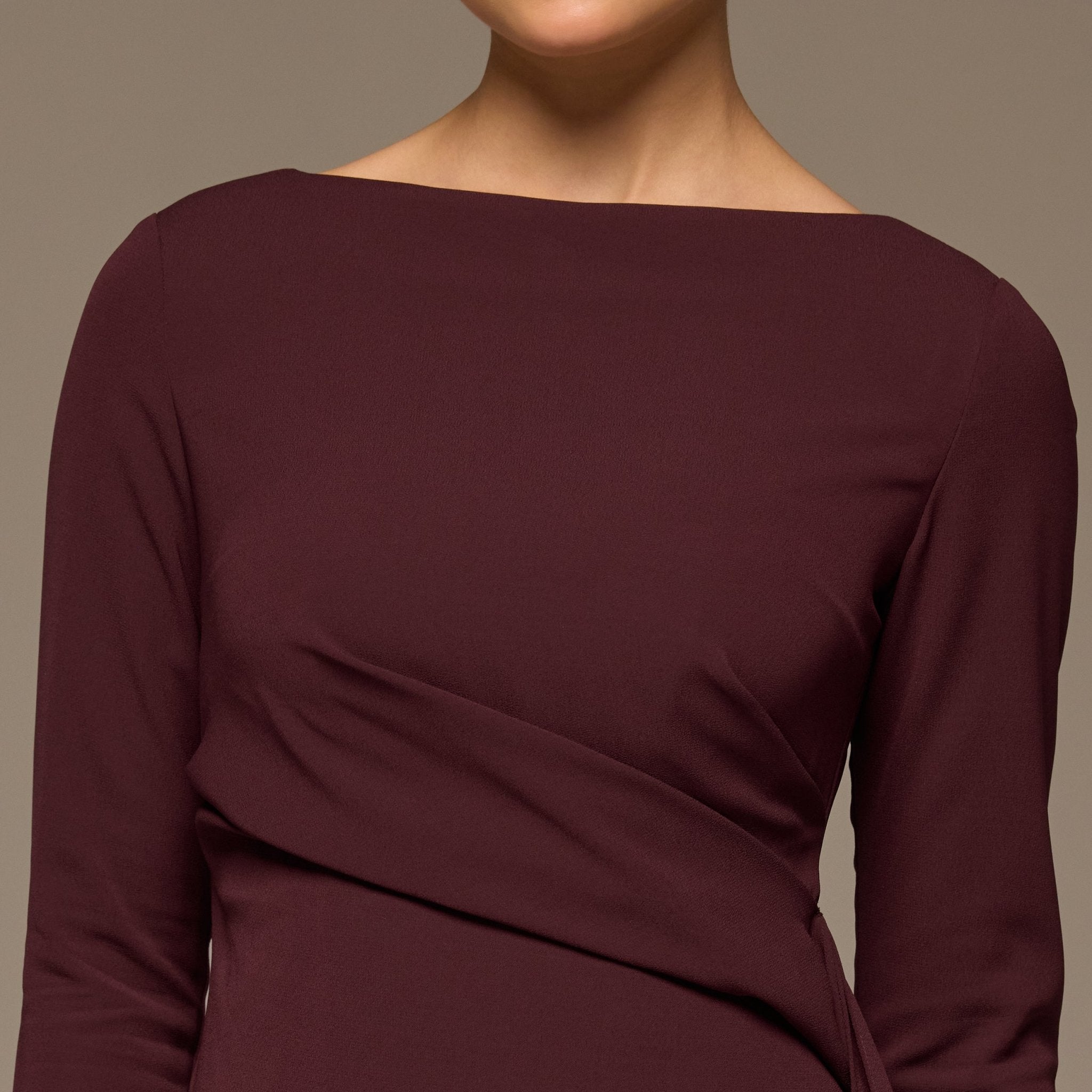 Long Sleeve Draped Midi Dress - shopaleena