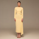 Long Sleeve Draped Midi Dress - shopaleena