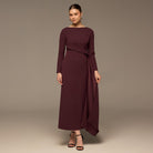 Long Sleeve Draped Midi Dress - shopaleena