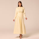 Long Sleeve Gathered Maxi Dress - shopaleena