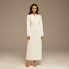 Long - Sleeve Maxi Dress With Intricate Details - shopaleena