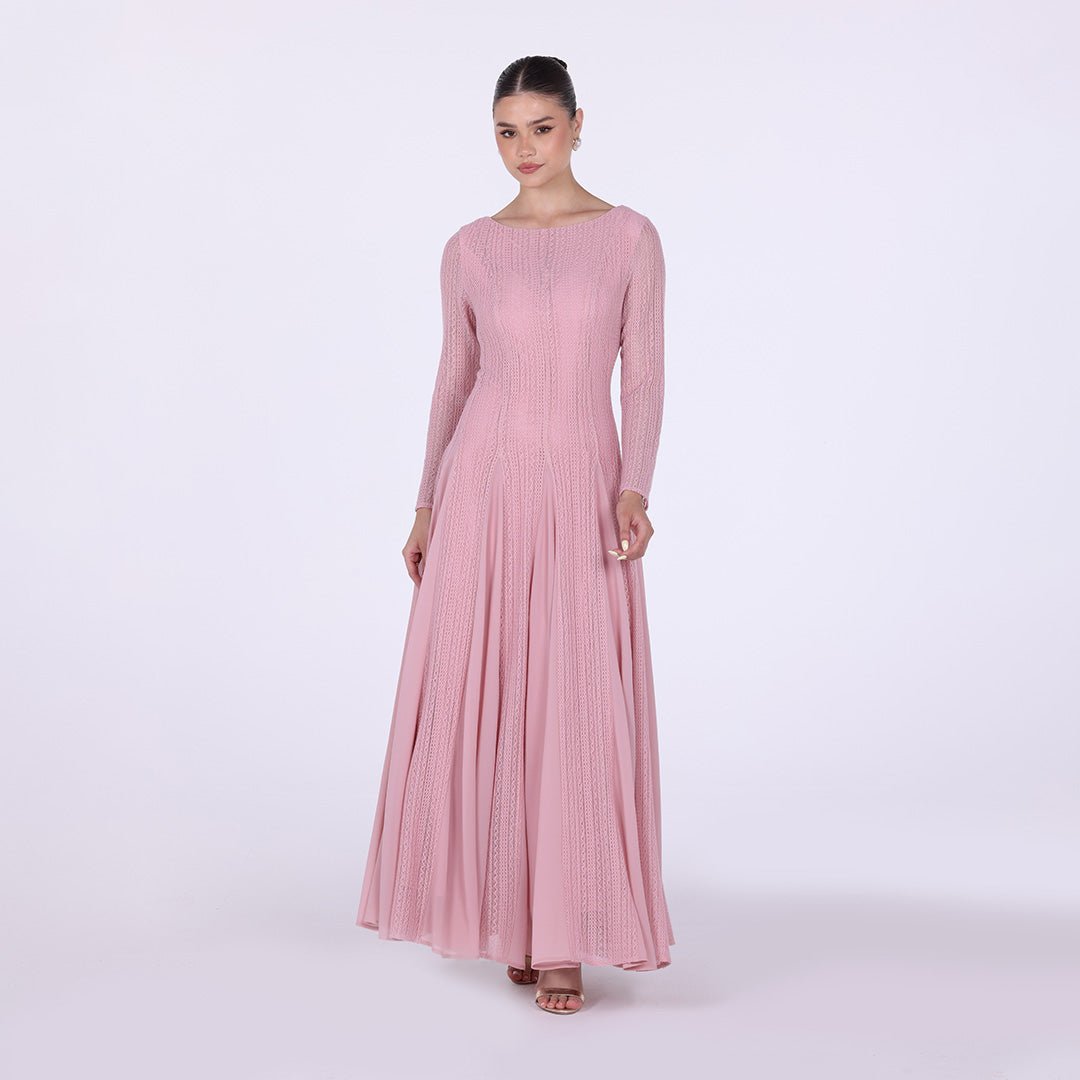 Long Sleeve Pleats Aline Skirt Maxi Dress - shopaleena