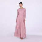 Long Sleeve Pleats Aline Skirt Maxi Dress - shopaleena