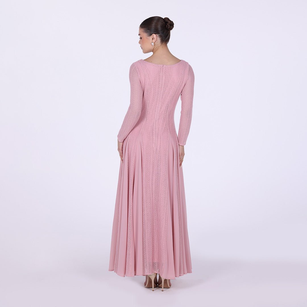 Long Sleeve Pleats Aline Skirt Maxi Dress - shopaleena