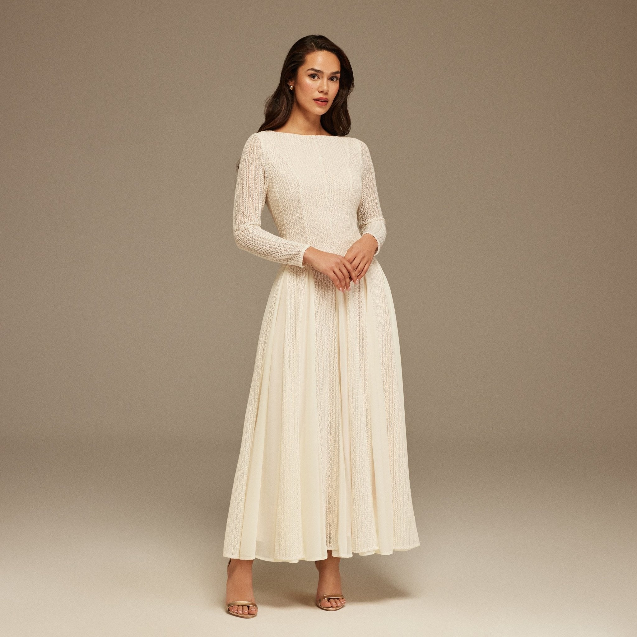 Long Sleeve Pleats Aline Skirt Maxi Dress - shopaleena