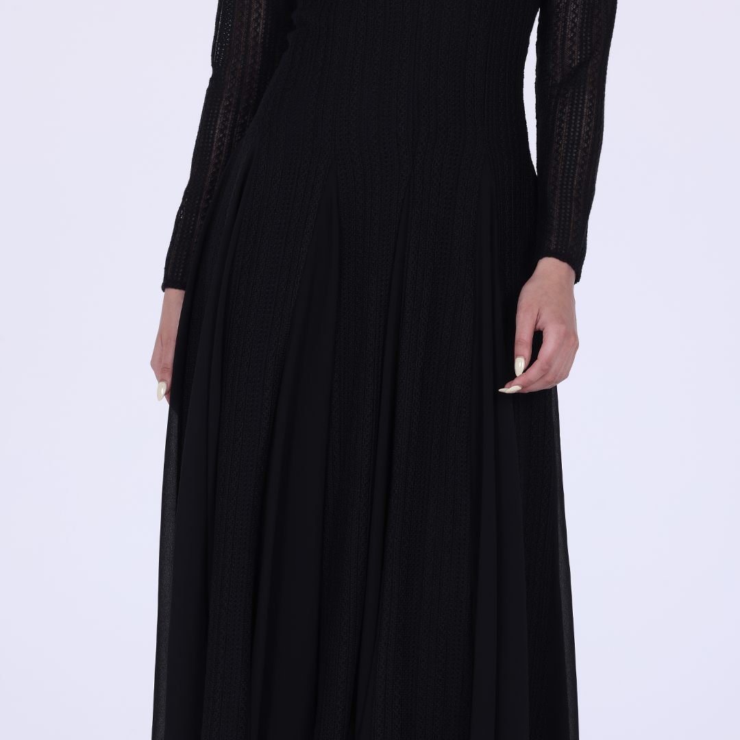 Long Sleeve Pleats Aline Skirt Maxi Dress - shopaleena