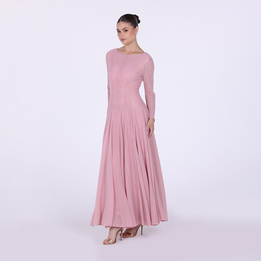 Long Sleeve Pleats Aline Skirt Maxi Dress - shopaleena
