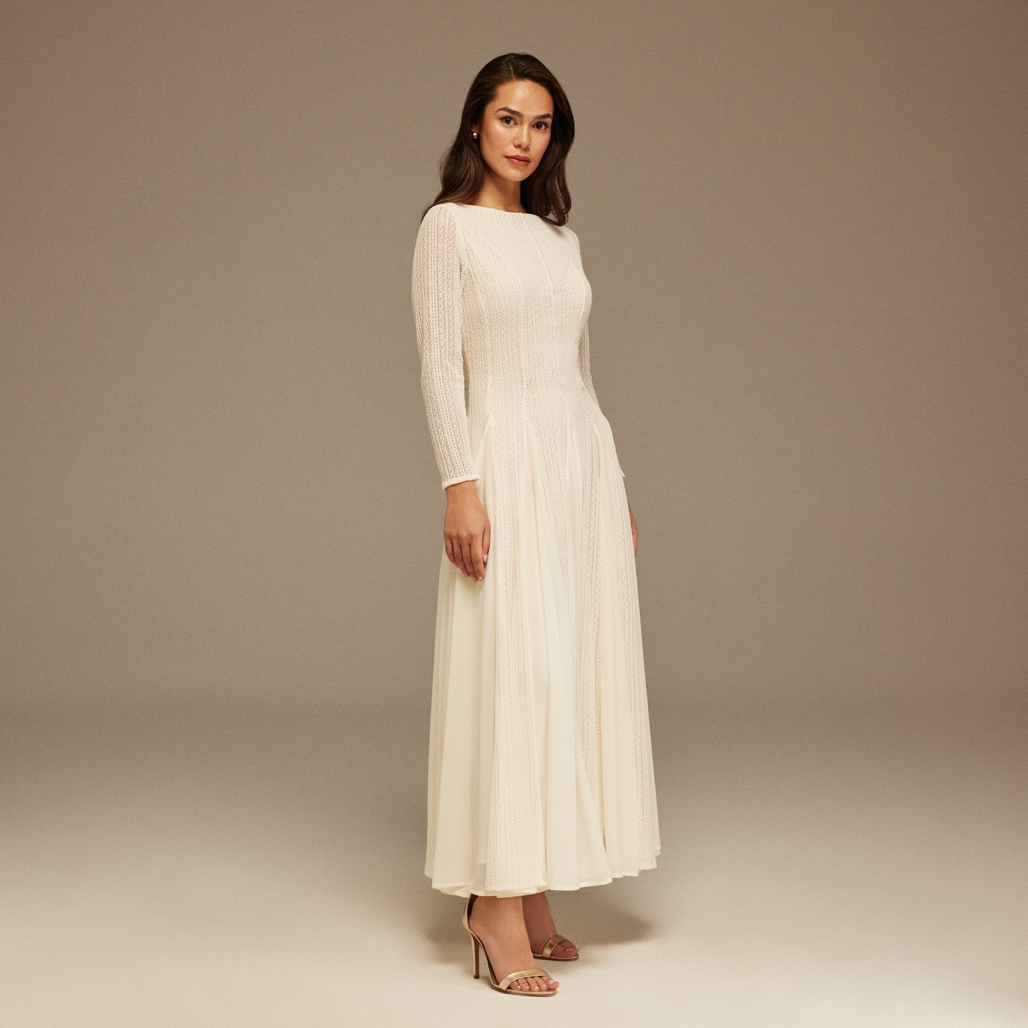 Long Sleeve Pleats Aline Skirt Maxi Dress - shopaleena