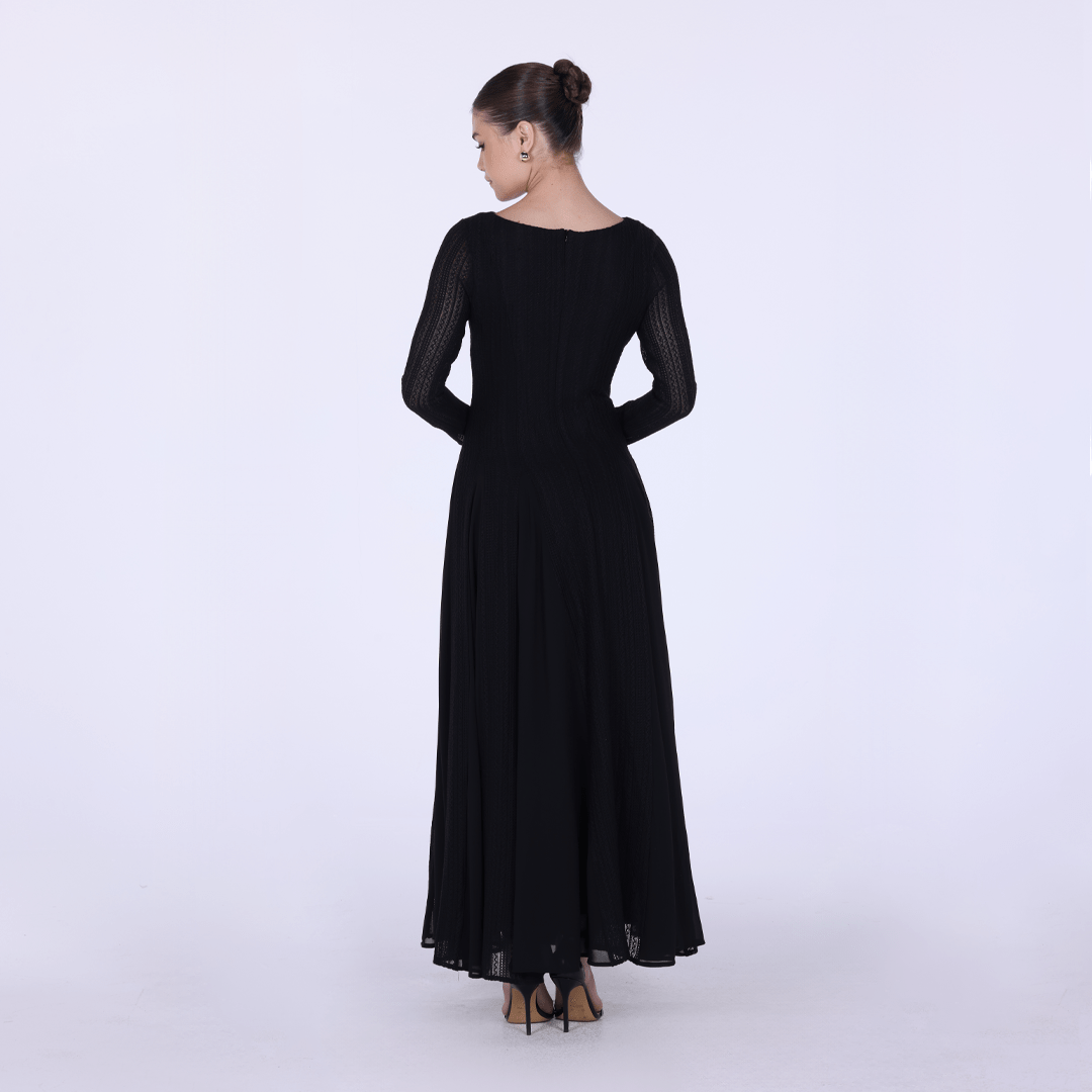 Long Sleeve Pleats Aline Skirt Maxi Dress - shopaleena