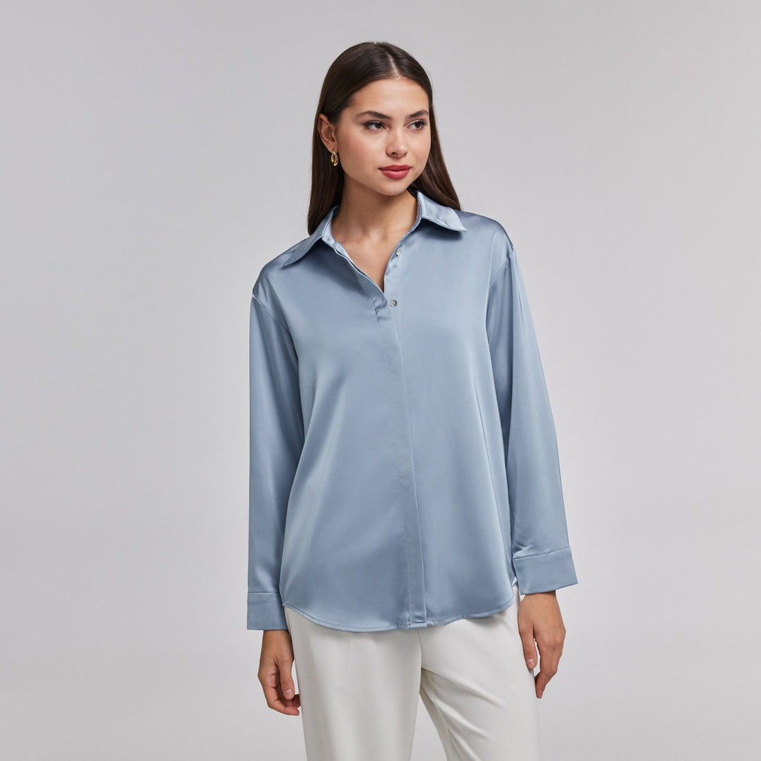 Long Sleeve Satin Shirt - shopaleena