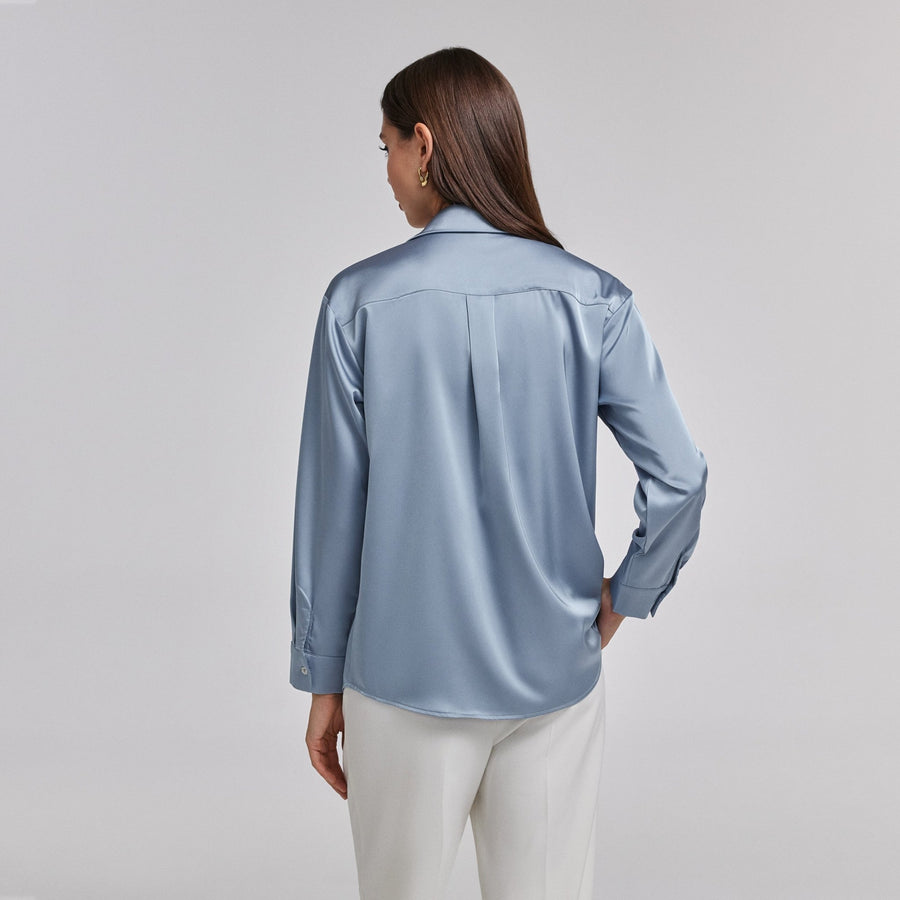 Long Sleeve Satin Shirt - shopaleena