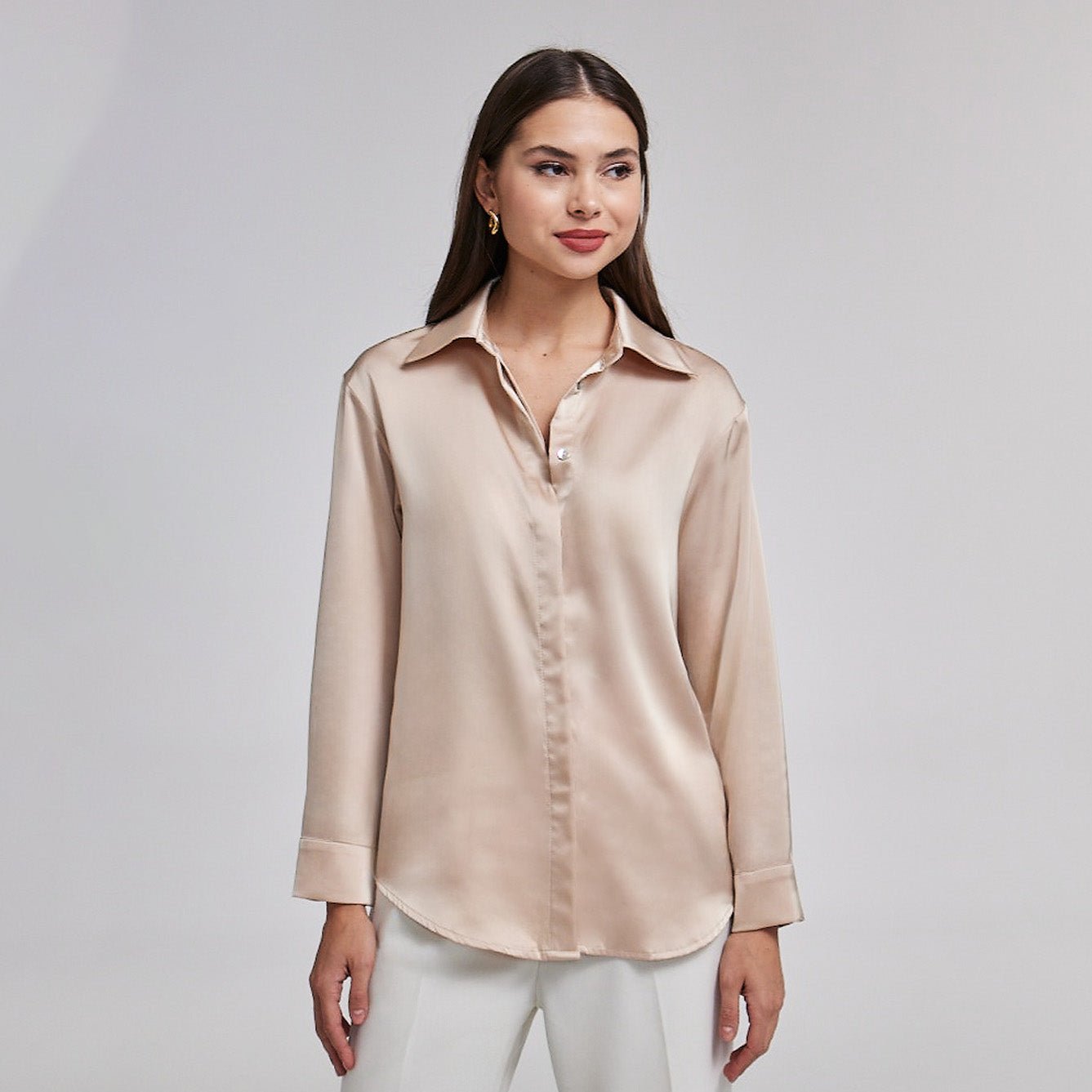 Long Sleeve Satin Shirt - shopaleena