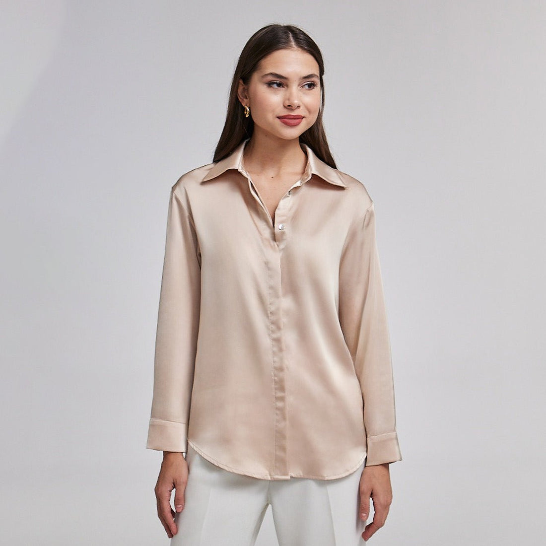 Long Sleeve Satin Shirt - shopaleena