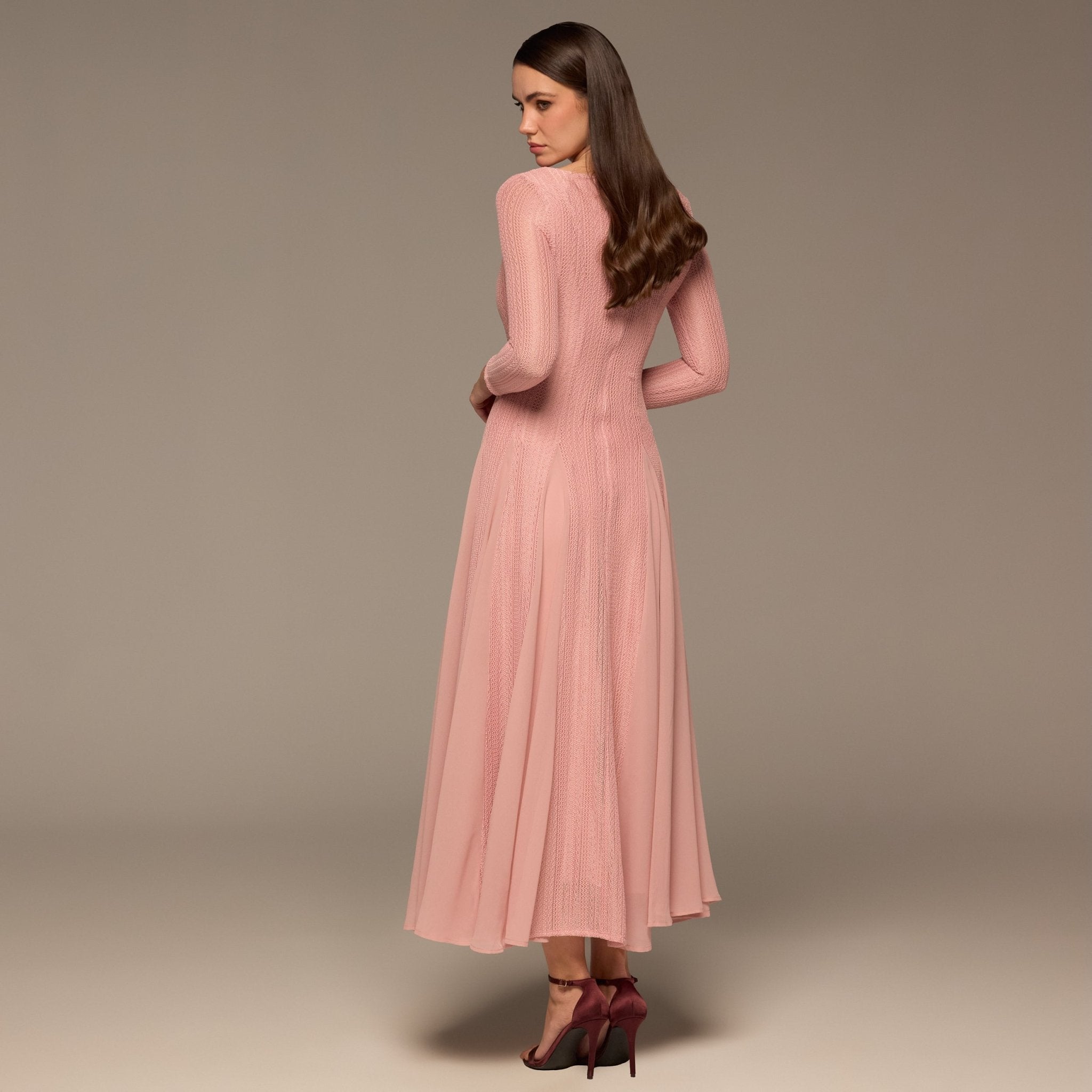 Long Sleeves Godet Maxi Dress - shopaleena