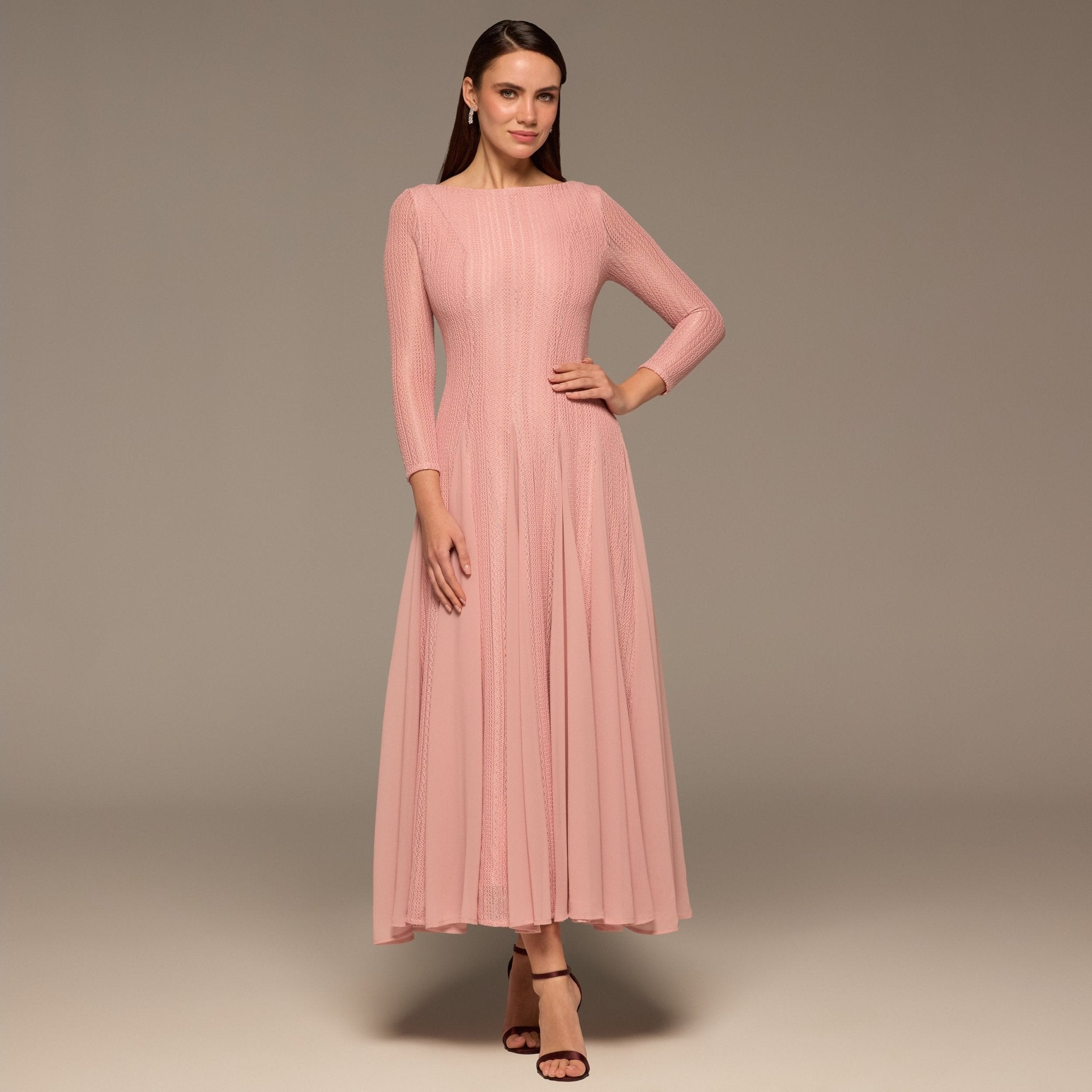 Long Sleeves Godet Maxi Dress - shopaleena