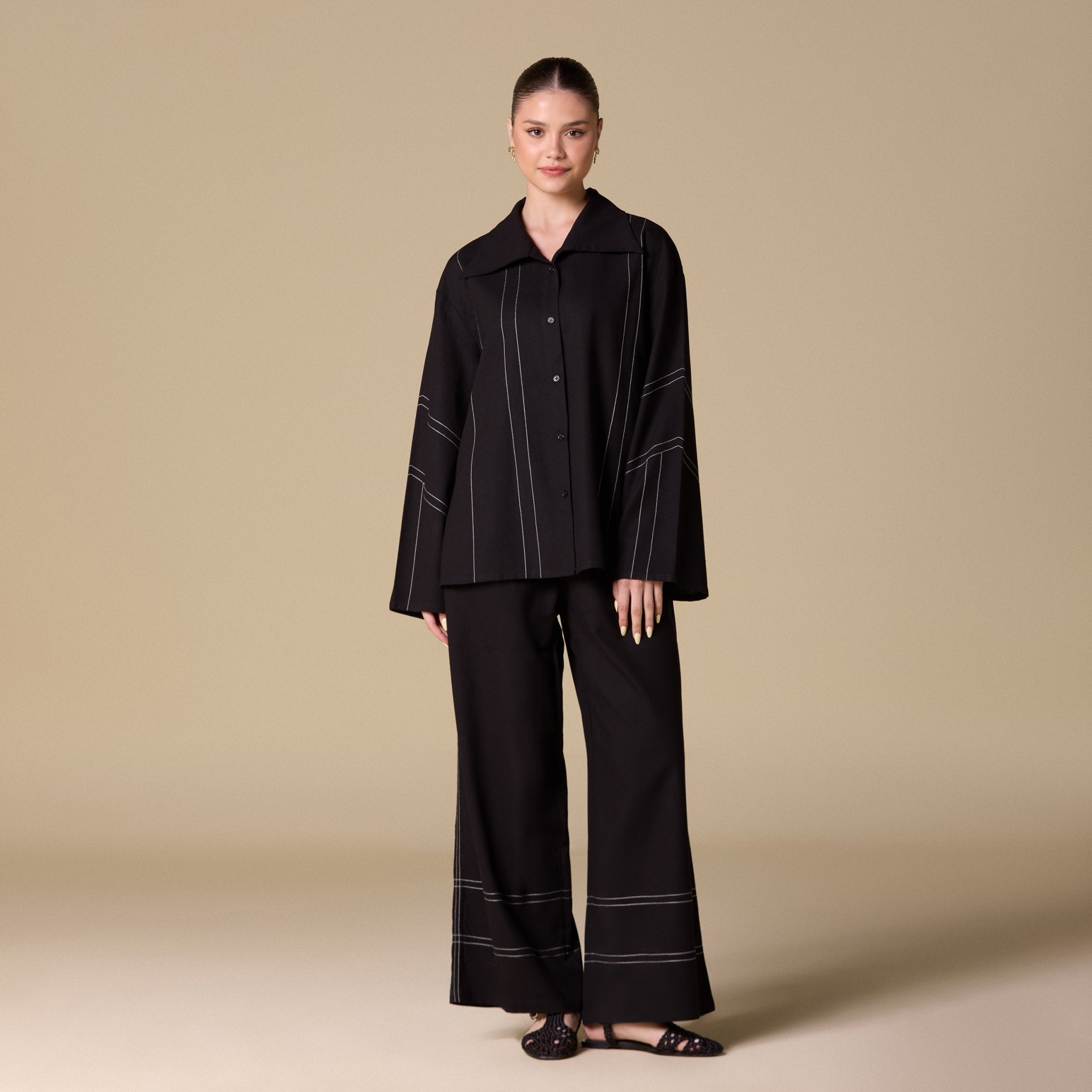 Loose White - Stitched Linen Shirt - shopaleena