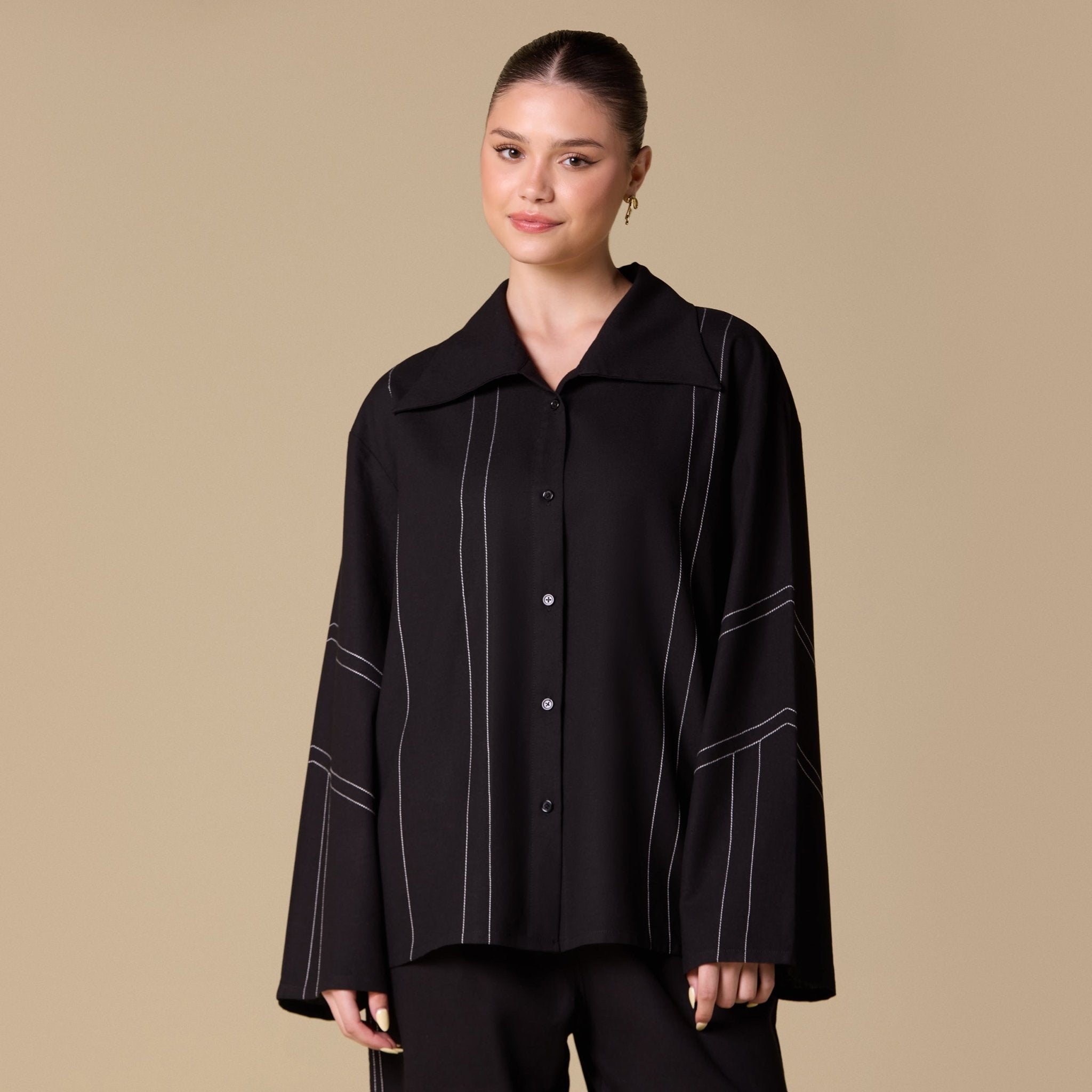 Loose White - Stitched Linen Shirt - shopaleena